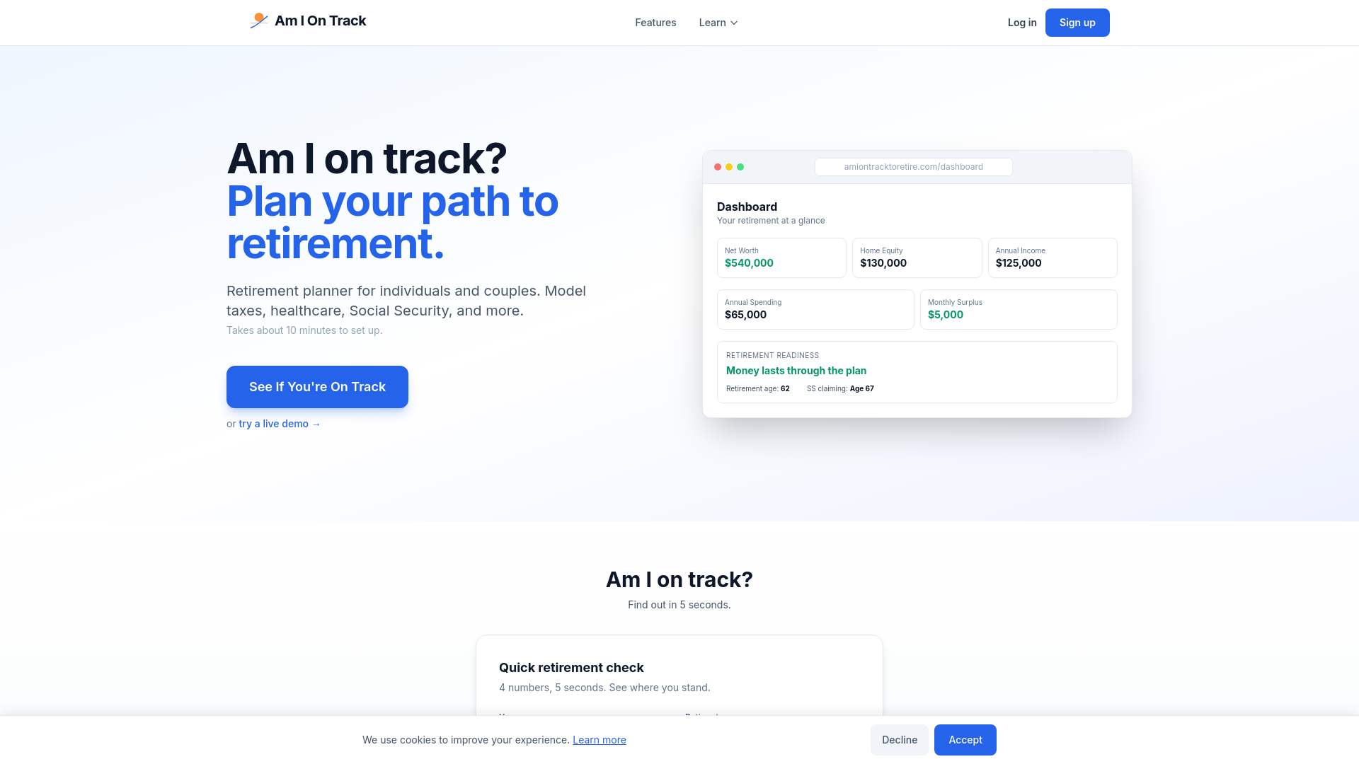 website screenshot of https://amiontracktoretire.com