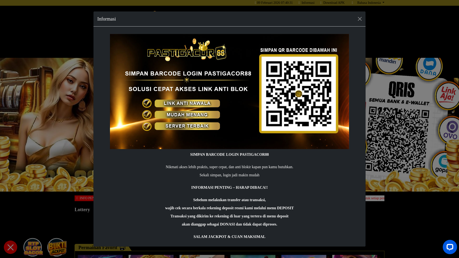 website screenshot of https://pastigacor88pp.space/