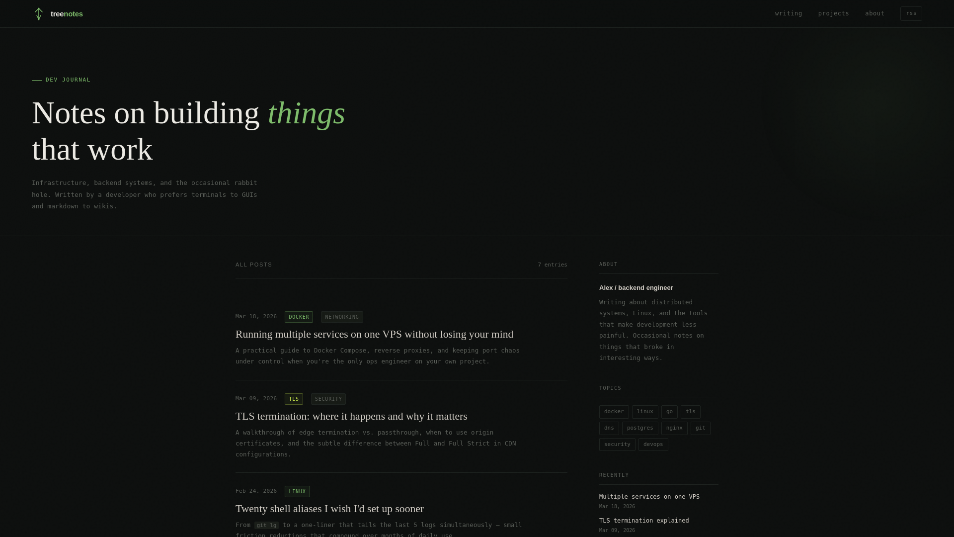 website screenshot of https://treenotes.xyz/