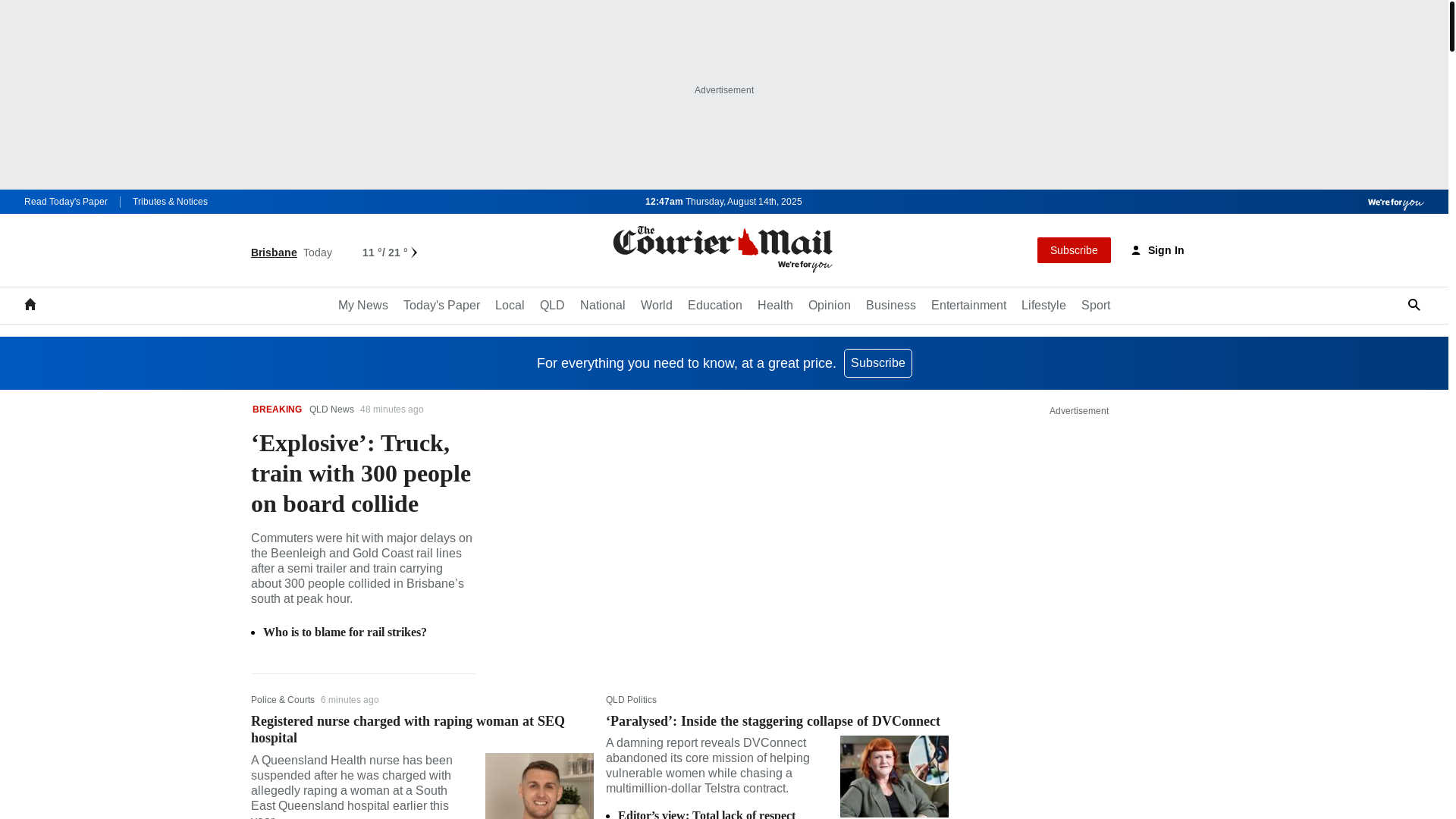 website screenshot of https://www.couriermail.com.au/