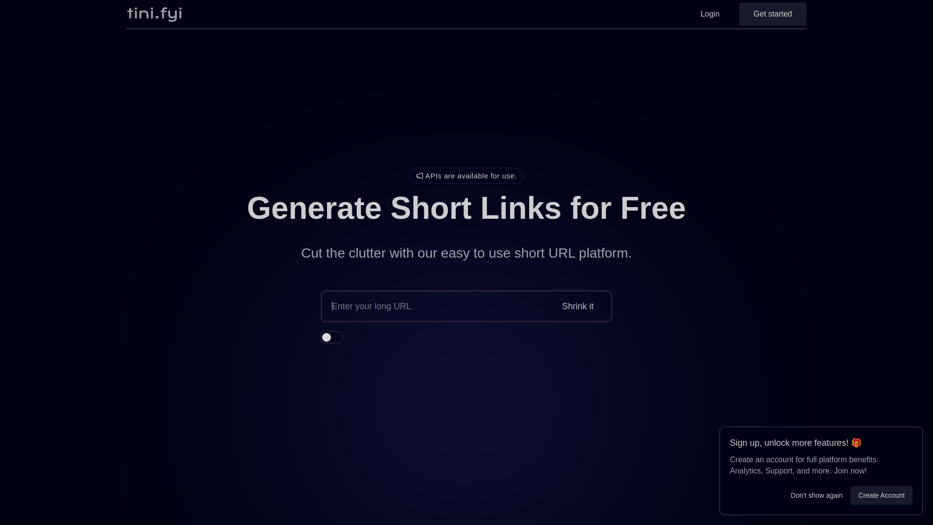website screenshot of https://tini.fyi
