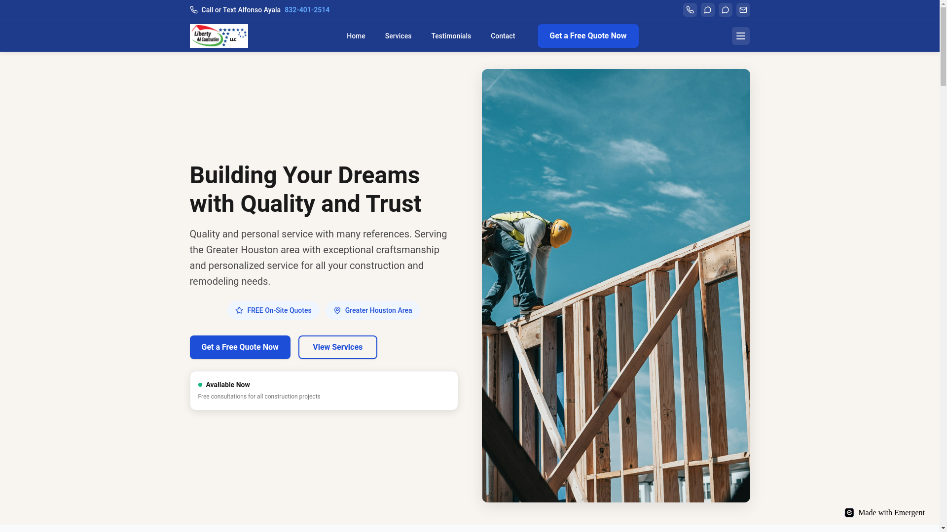 website screenshot of https://libertyaaconstructionllc.com/
