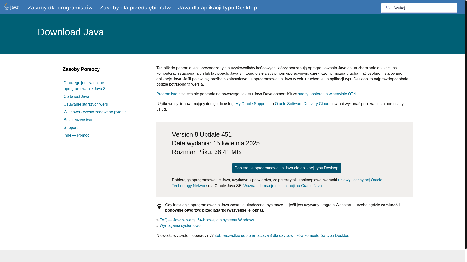 website screenshot of https://www.java.com/pl/download/