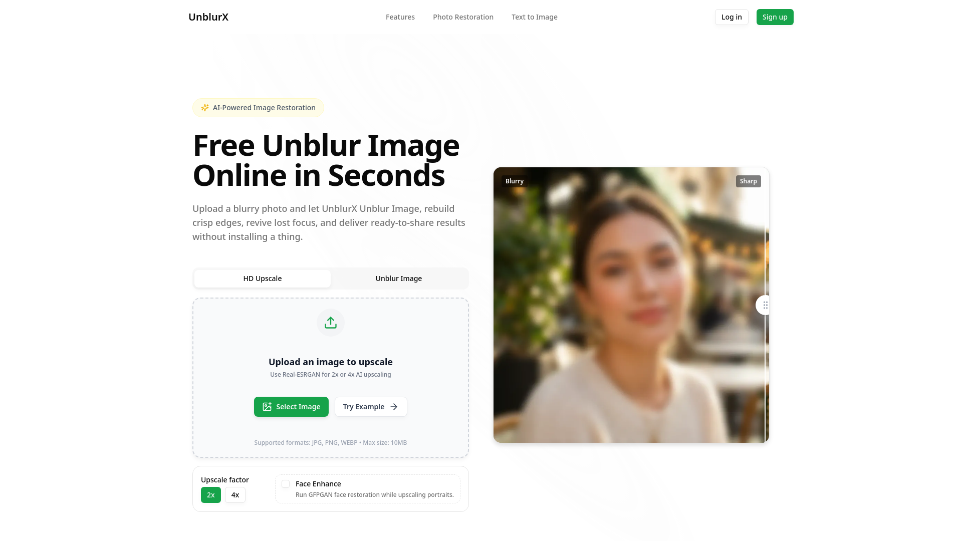 website screenshot of https://unblurx.com/