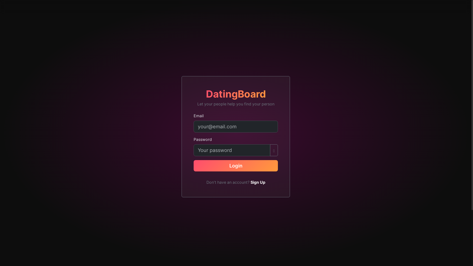 website screenshot of https://thedatingboard.app/