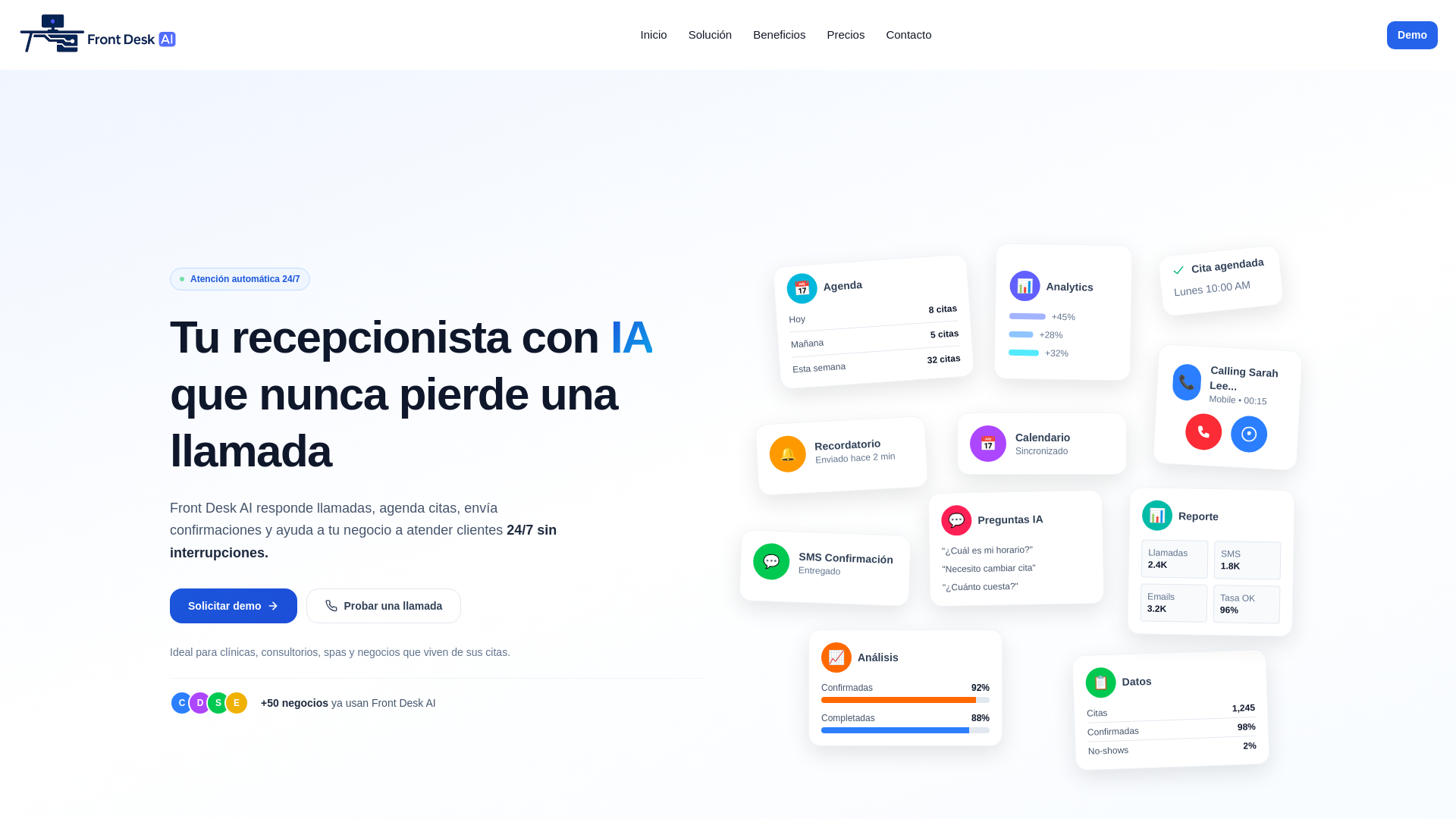 website screenshot of https://frontdeskai-call.com/
