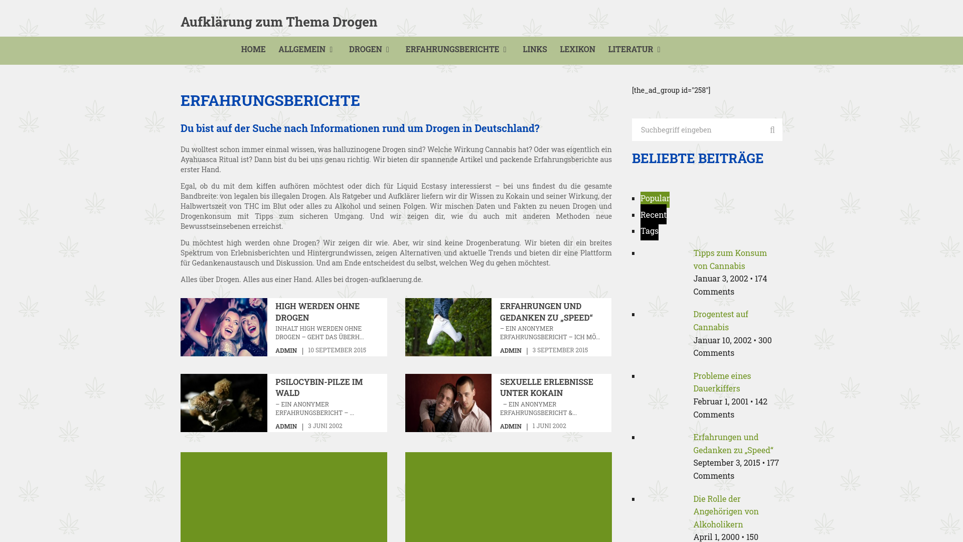 website screenshot of https://drogen-aufklaerung.de/