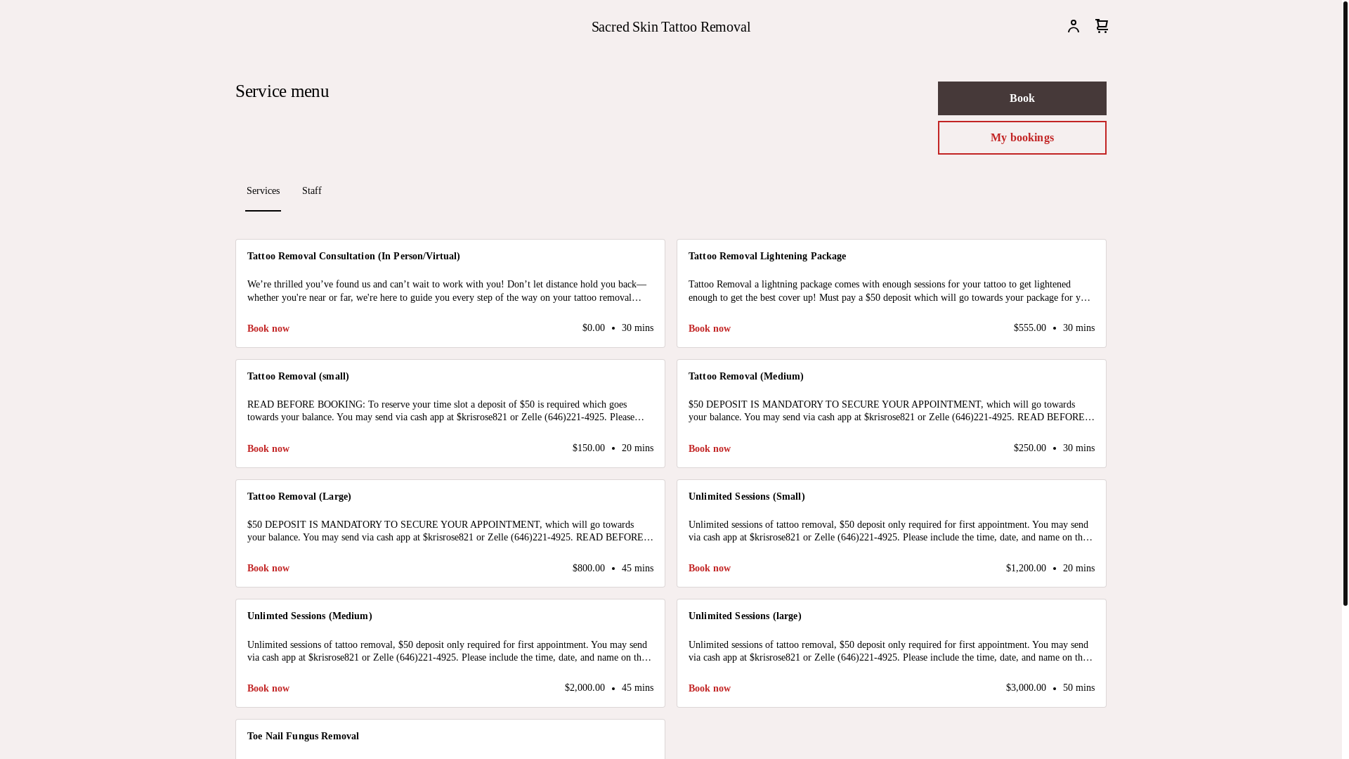 website screenshot of https://sacredskintattooremoval.com/