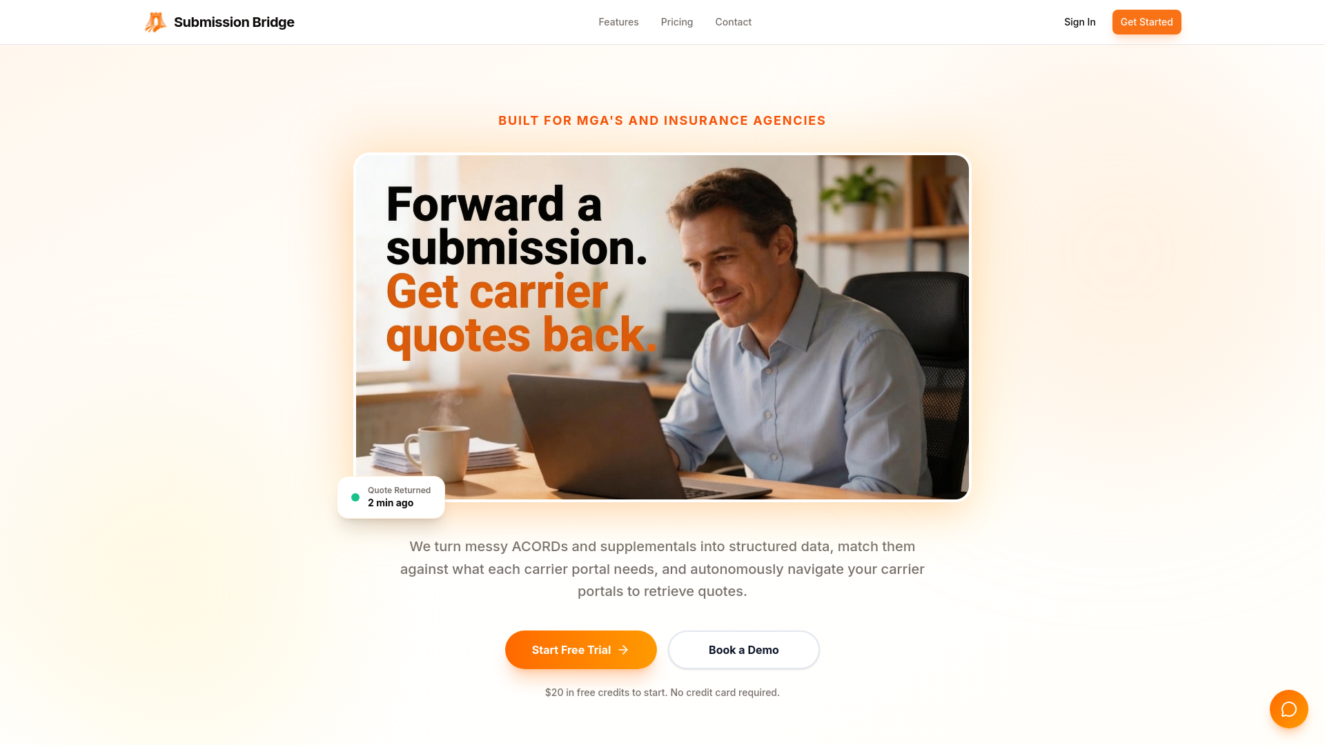 website screenshot of https://submissionbridgeapp.com/