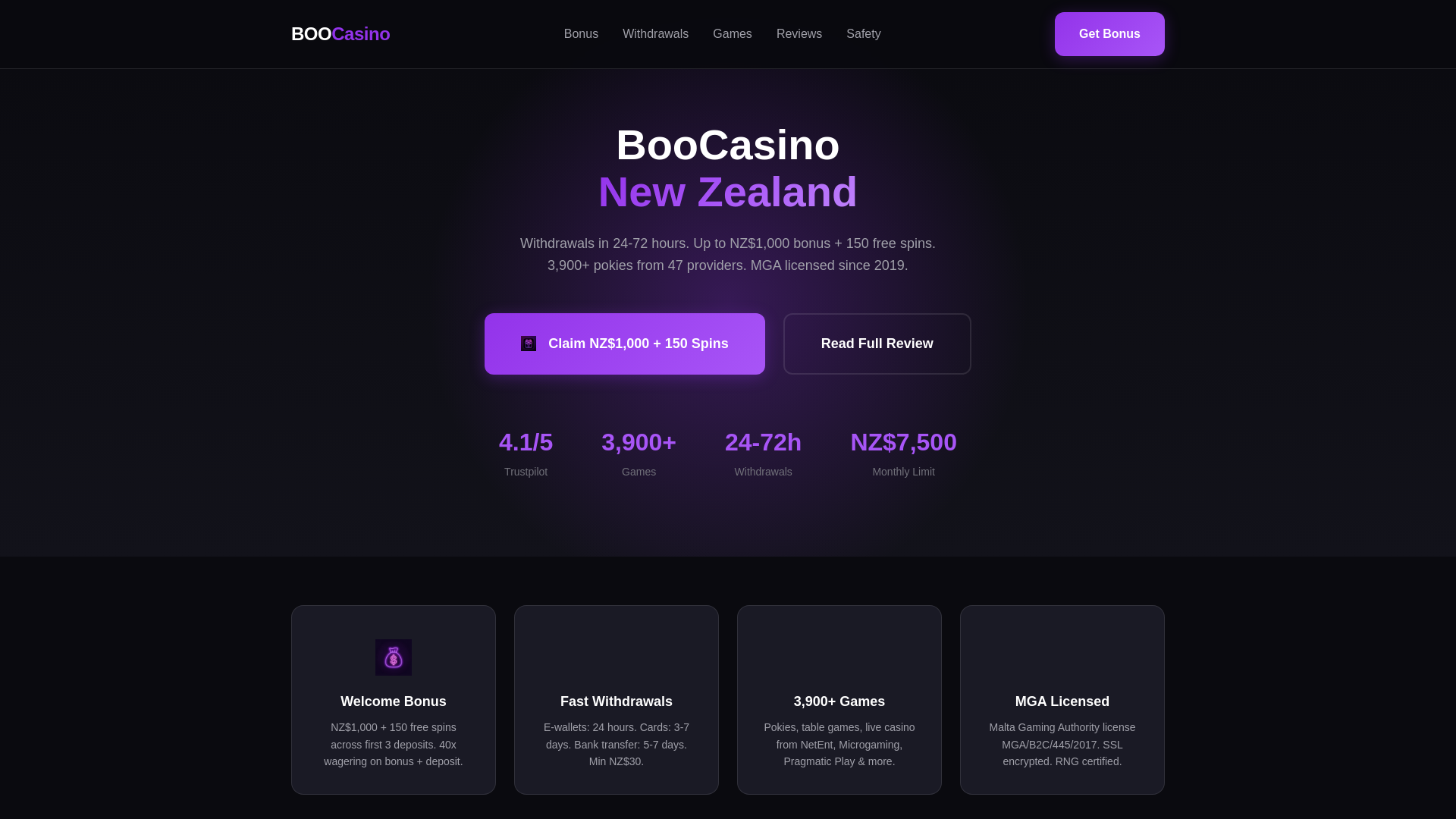 website screenshot of https://booocasino-nz.com/