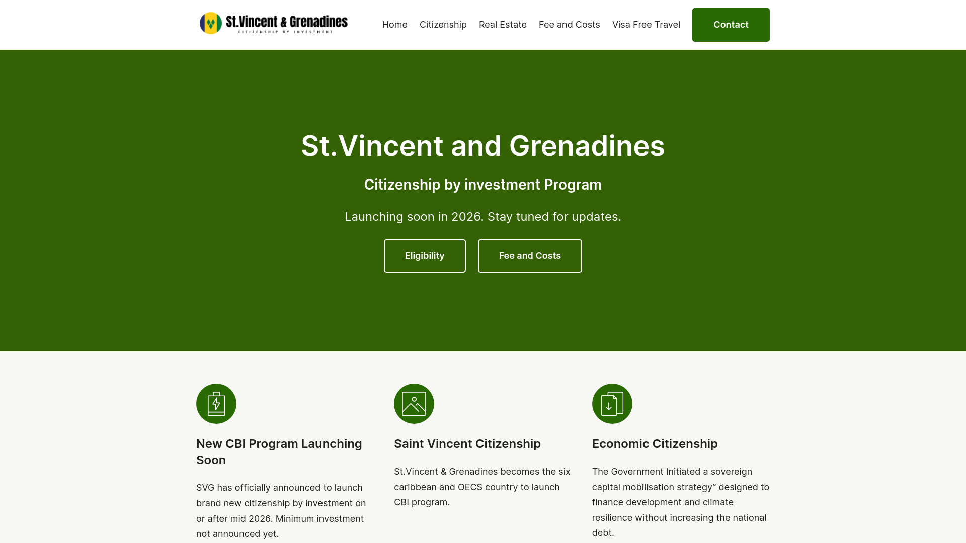website screenshot of https://stvincentcitizenshipbyinvestment.com/