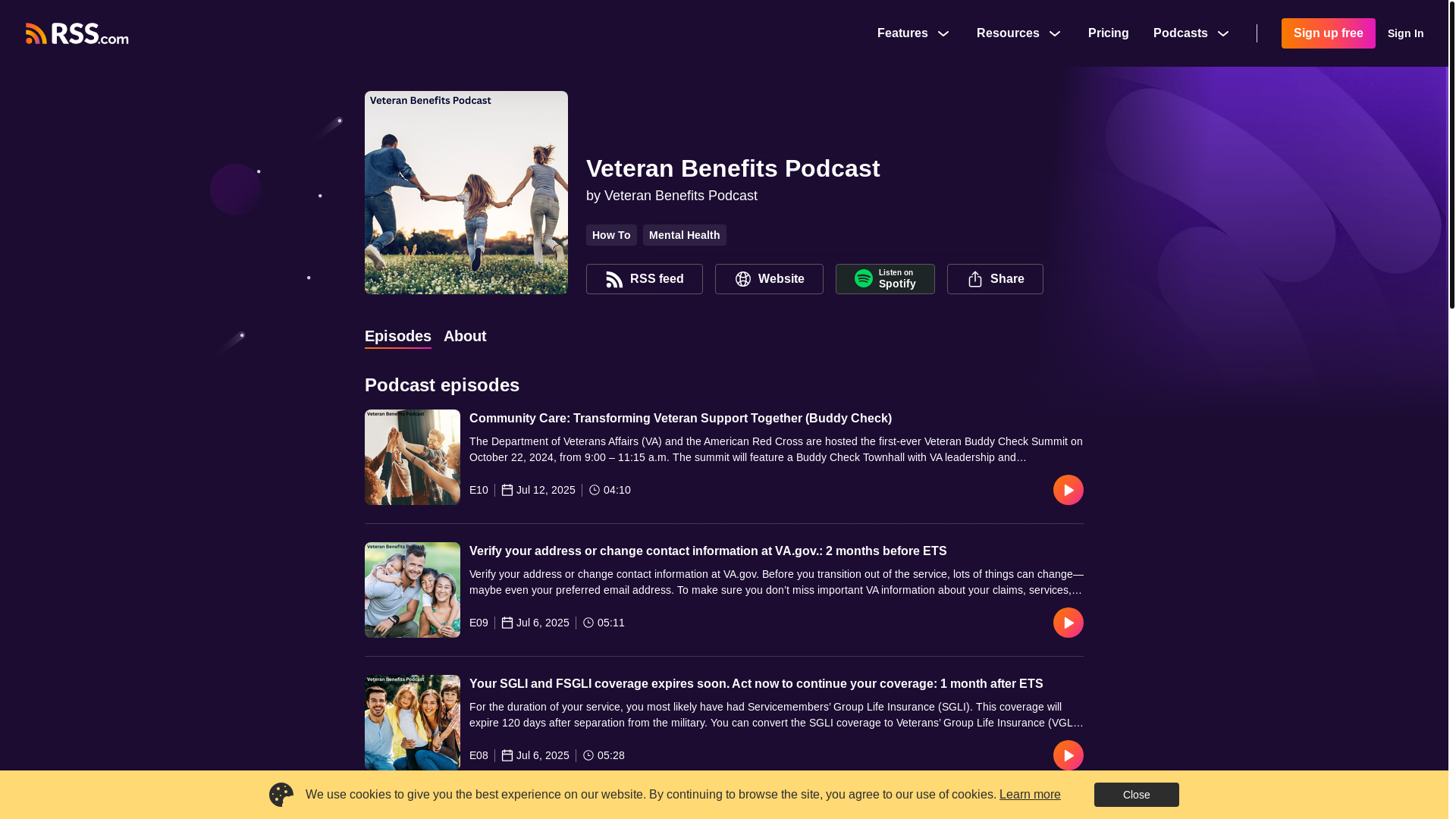 website screenshot of https://veteranbenefitspodcast.com/