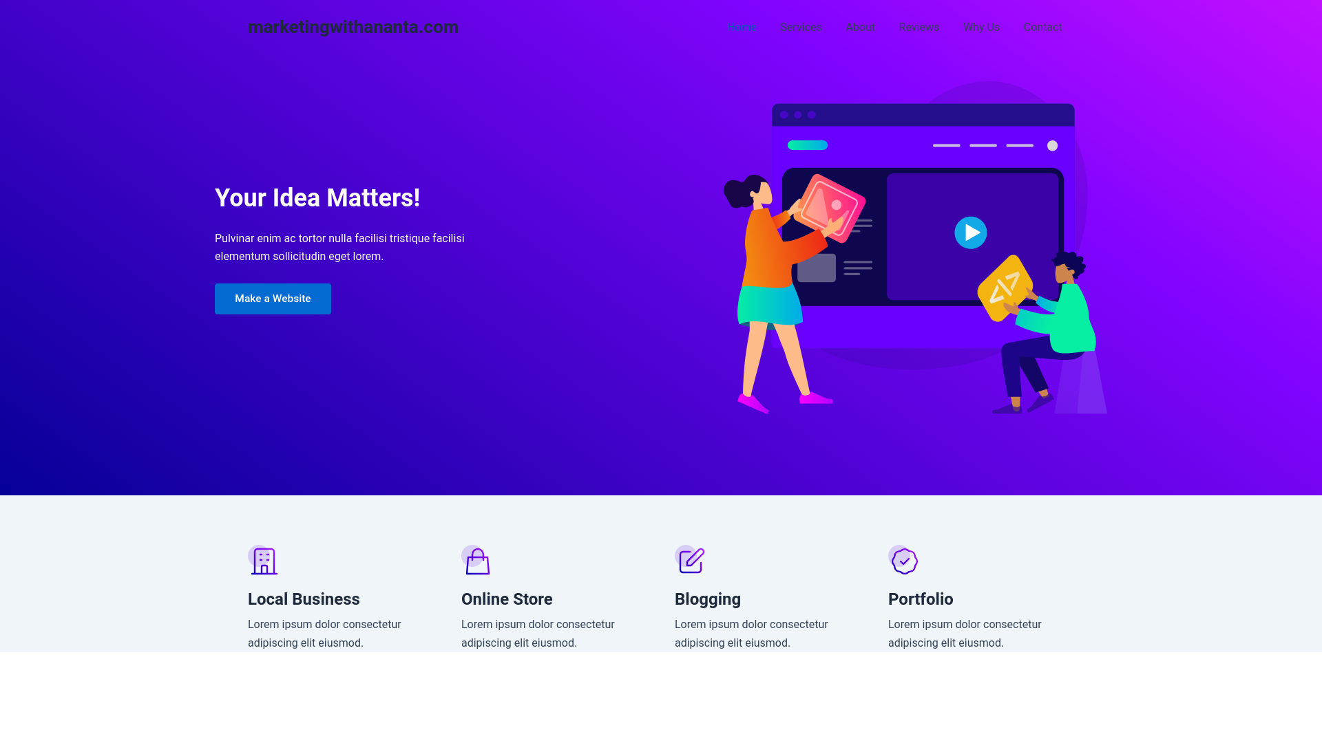 website screenshot of https://marketingwithananta.com