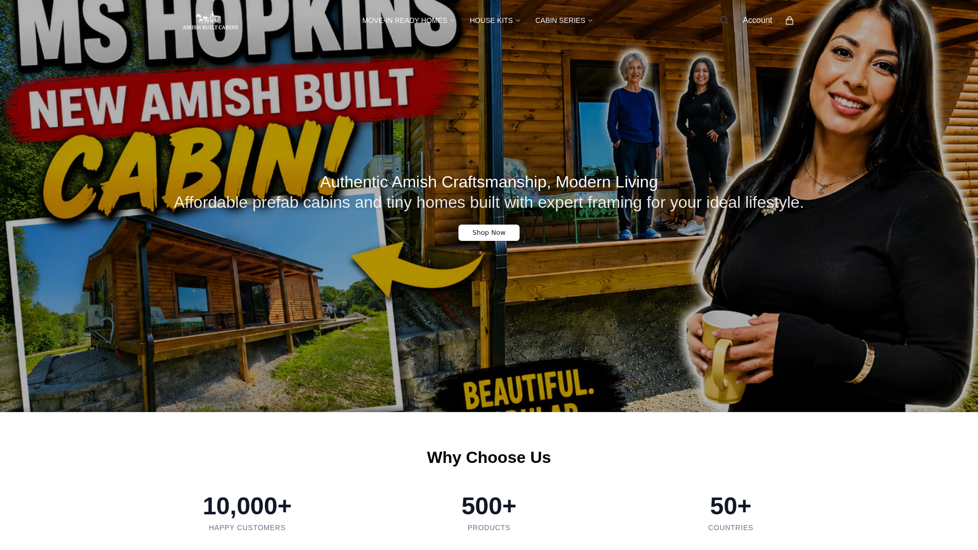 website screenshot of https://amishbuiltcabinshome.shop/