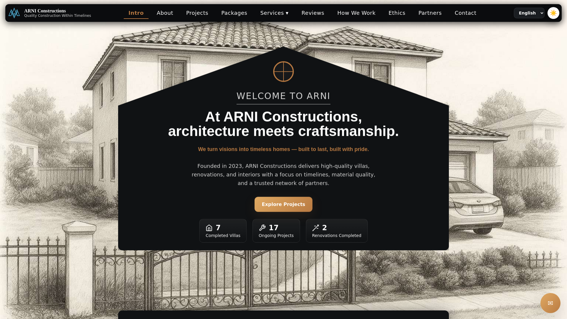 website screenshot of https://arniconstructions.pages.dev/
