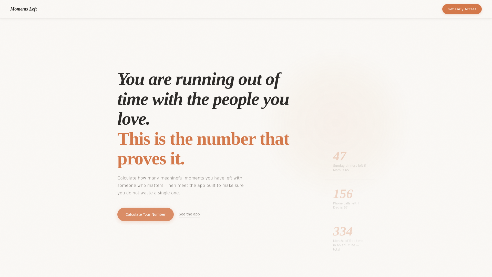 website screenshot of https://momentsleft.app