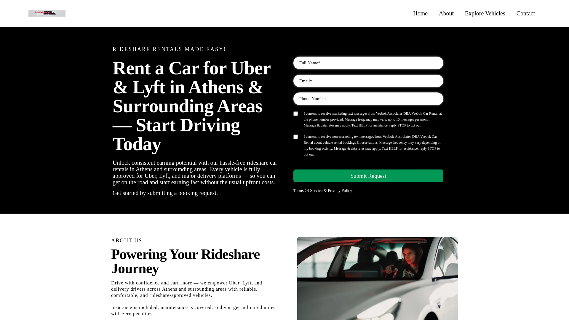 website screenshot of https://veebokcarrentals.com/