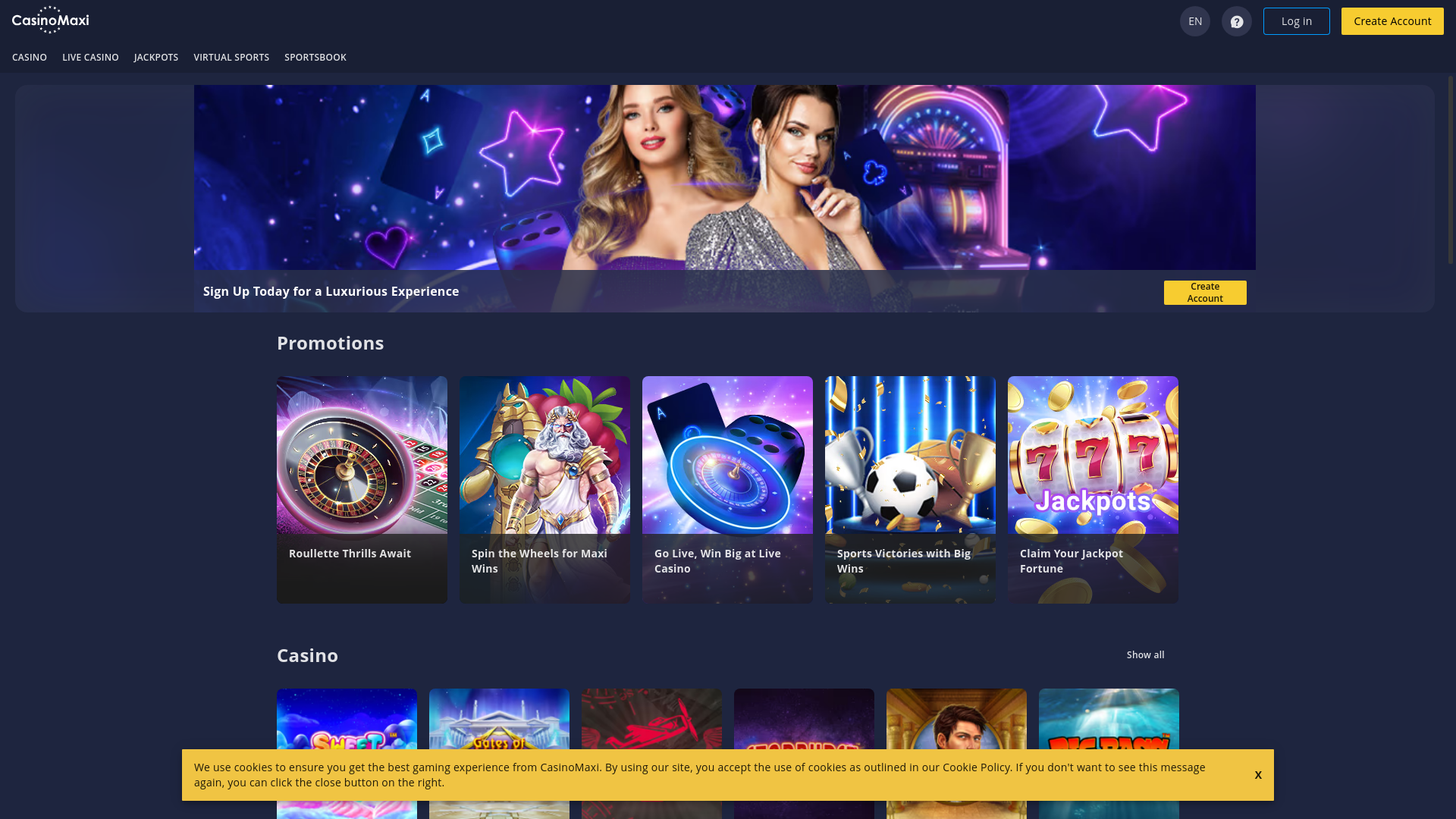 website screenshot of https://casinomaxi913.com/