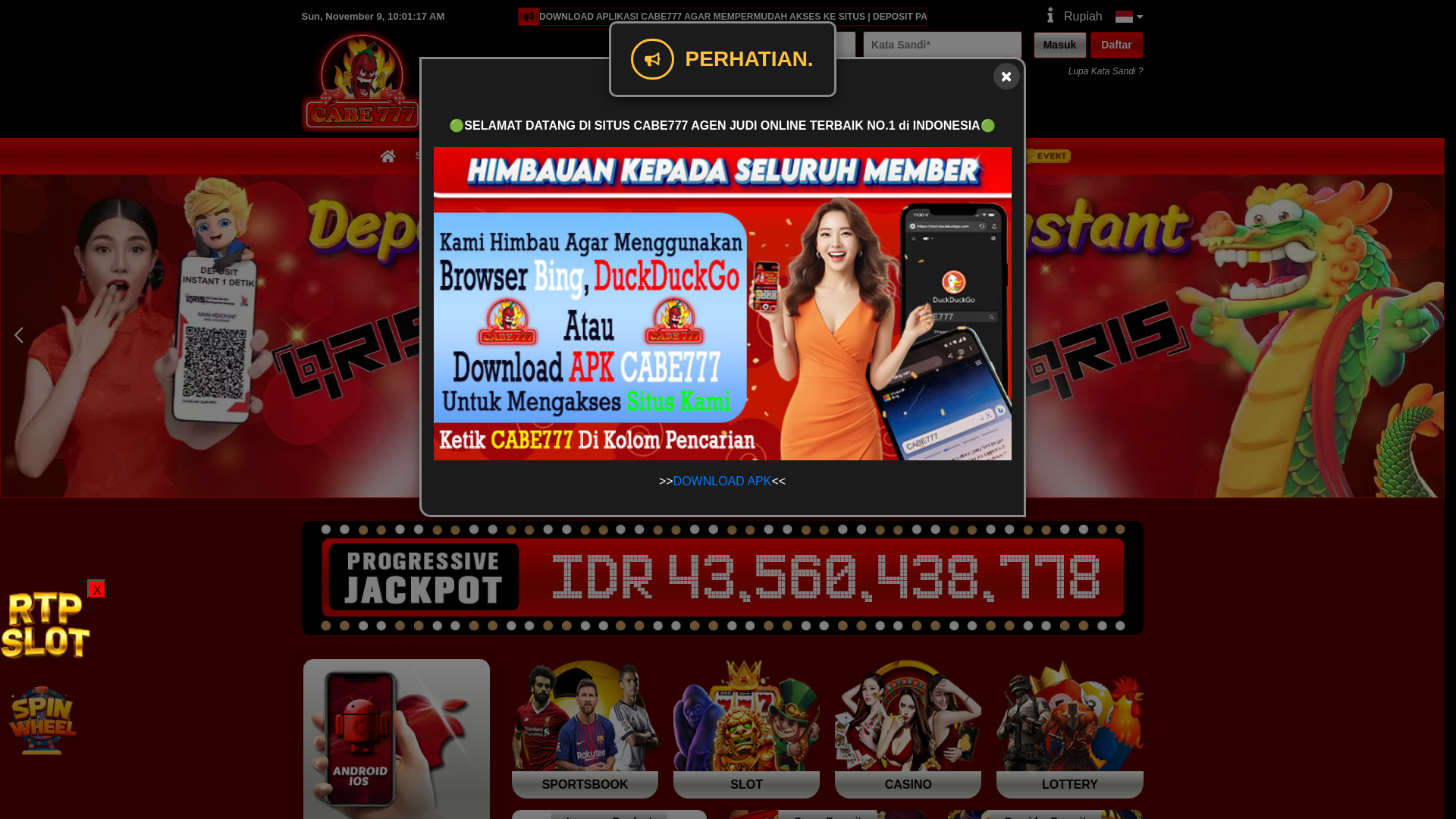 website screenshot of https://cabe777-viva.com/