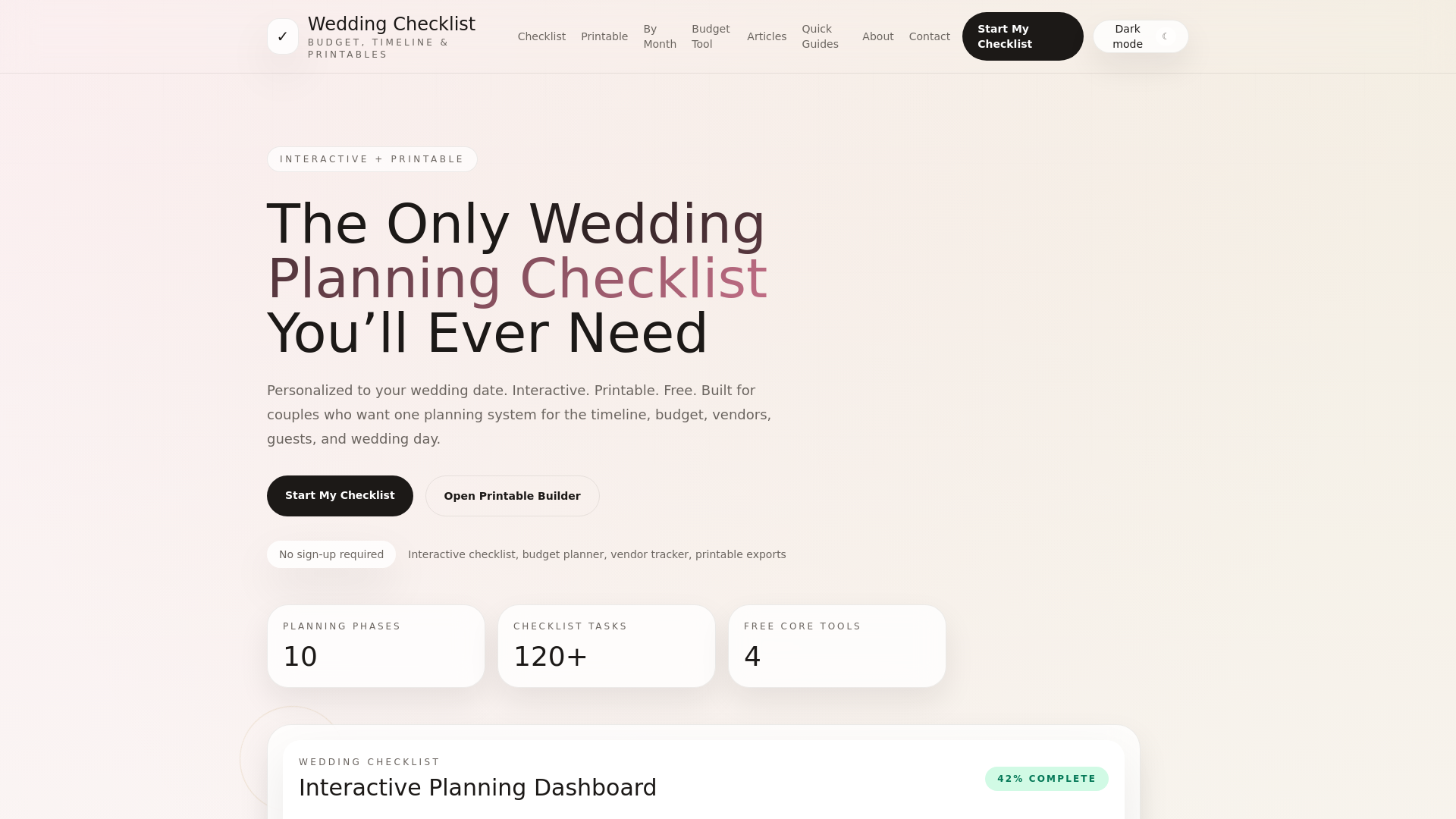 website screenshot of https://weddingplanningchecklist.net