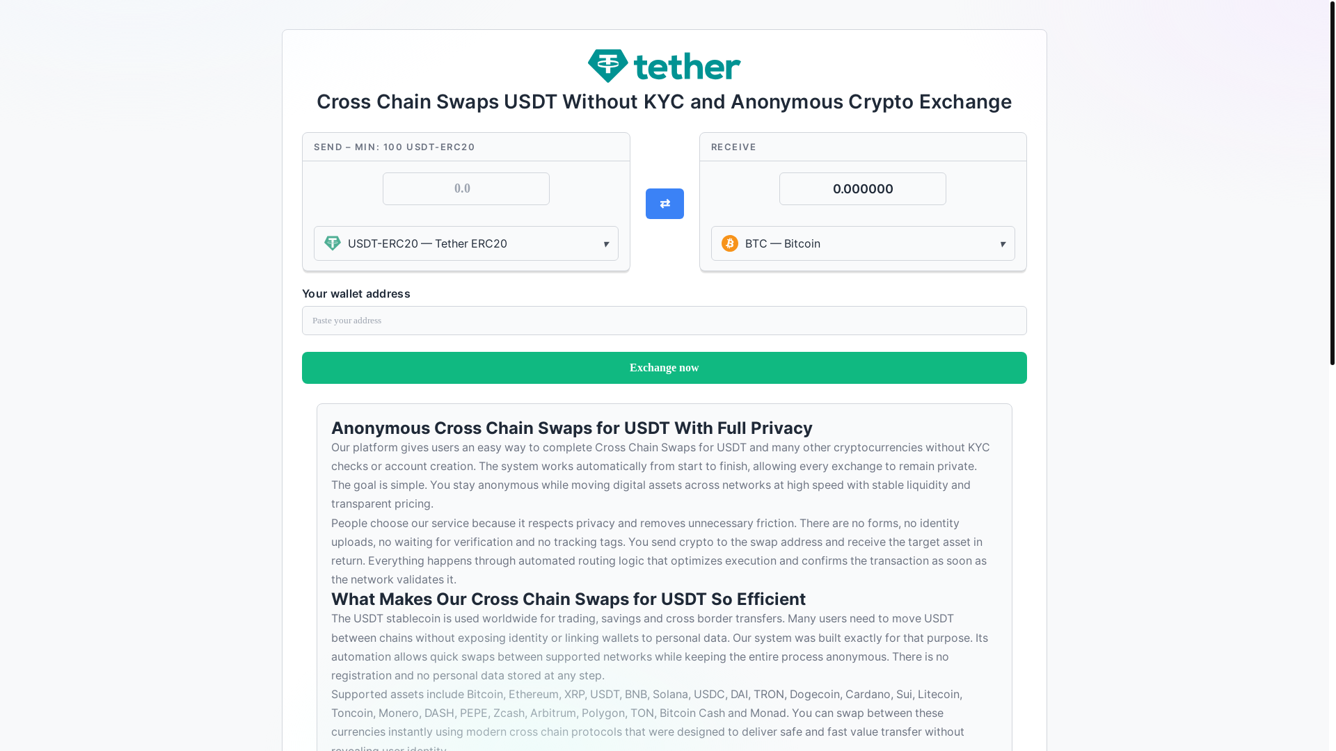 website screenshot of https://cross-chain-change.com/