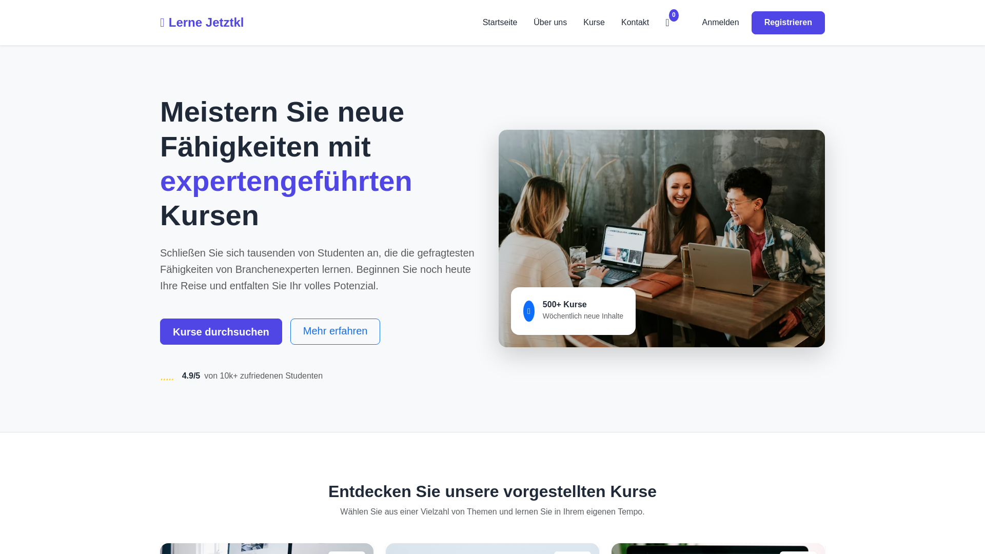 website screenshot of https://lernejetztkl.com/