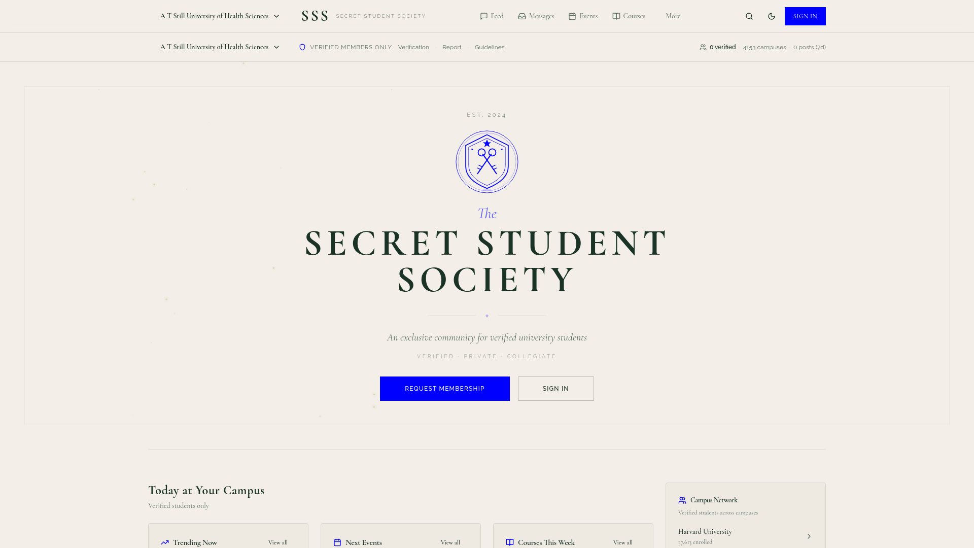website screenshot of https://secretstudentsociety.com/