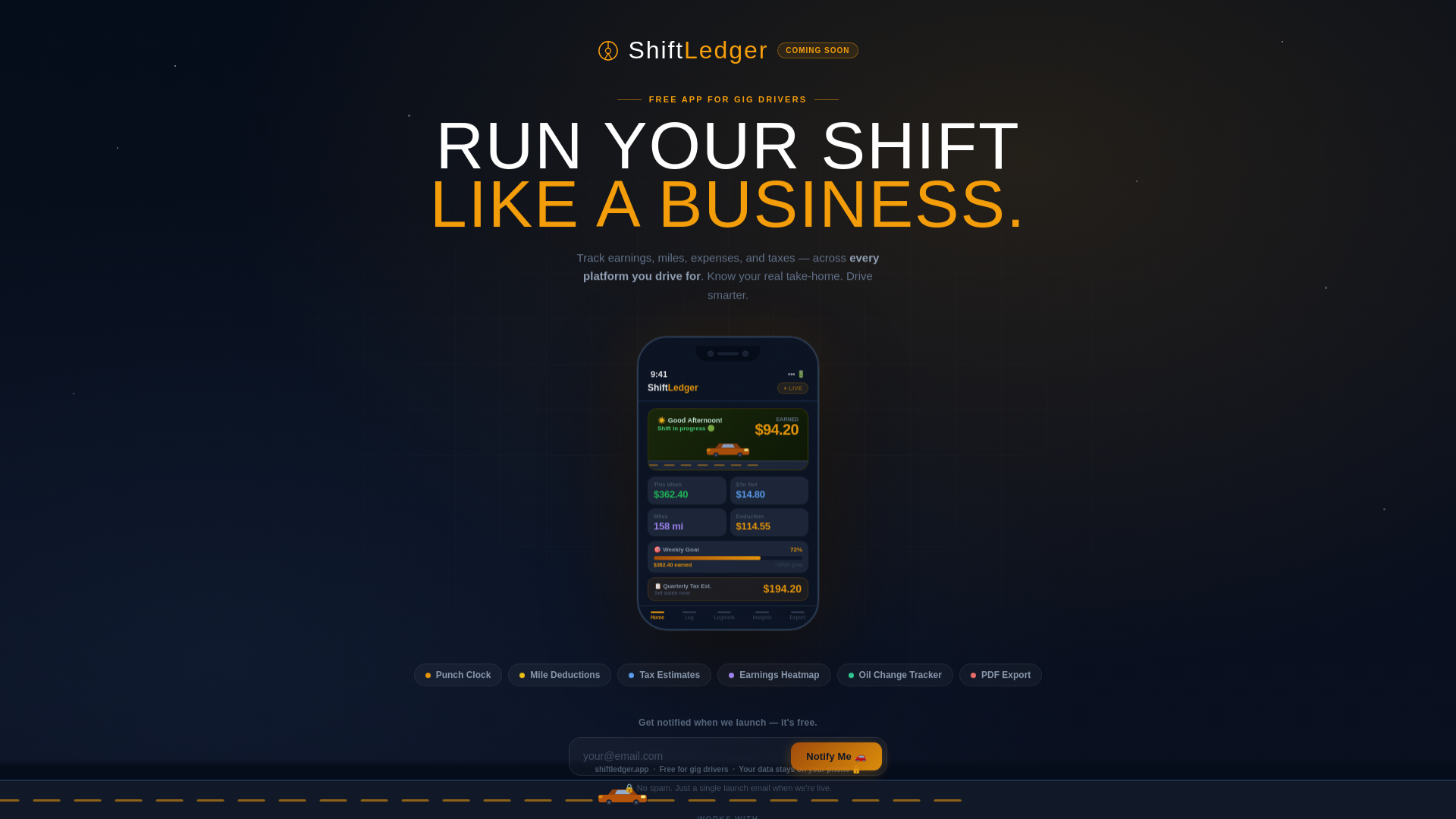 website screenshot of https://shiftledger.app/