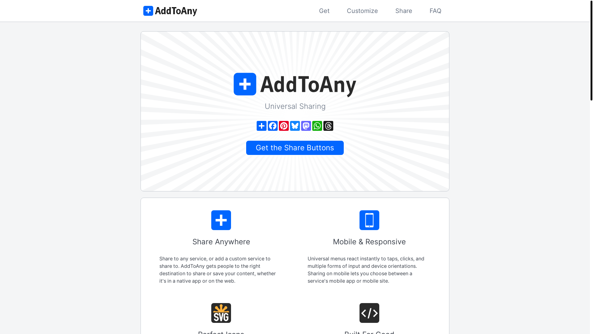 website screenshot of https://addtoany.com