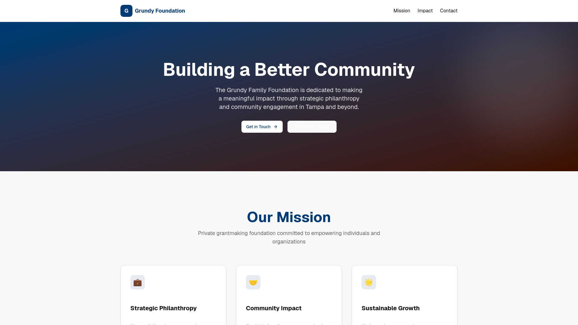 website screenshot of https://grundyfamilyfoundationinc.com/