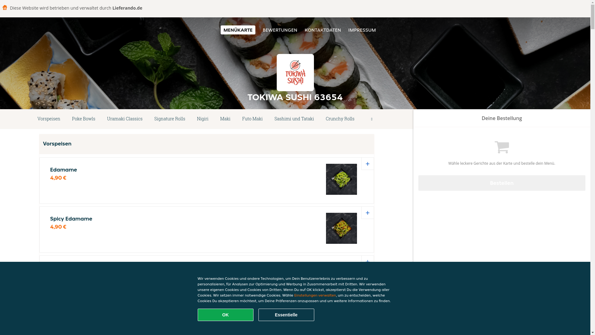 website screenshot of https://tokiwasushi-budingen.de/