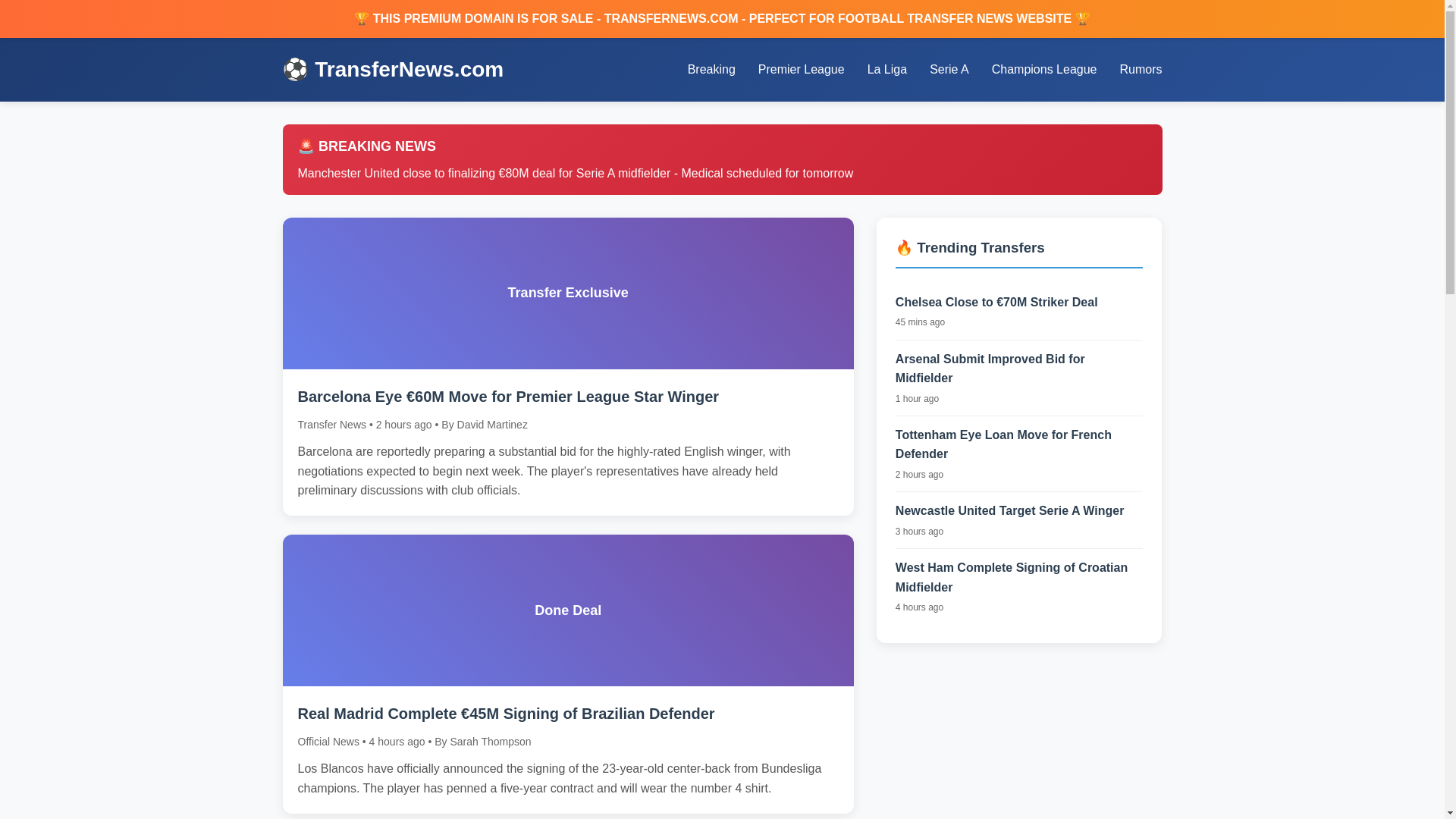 website screenshot of https://transfernews.pages.dev/