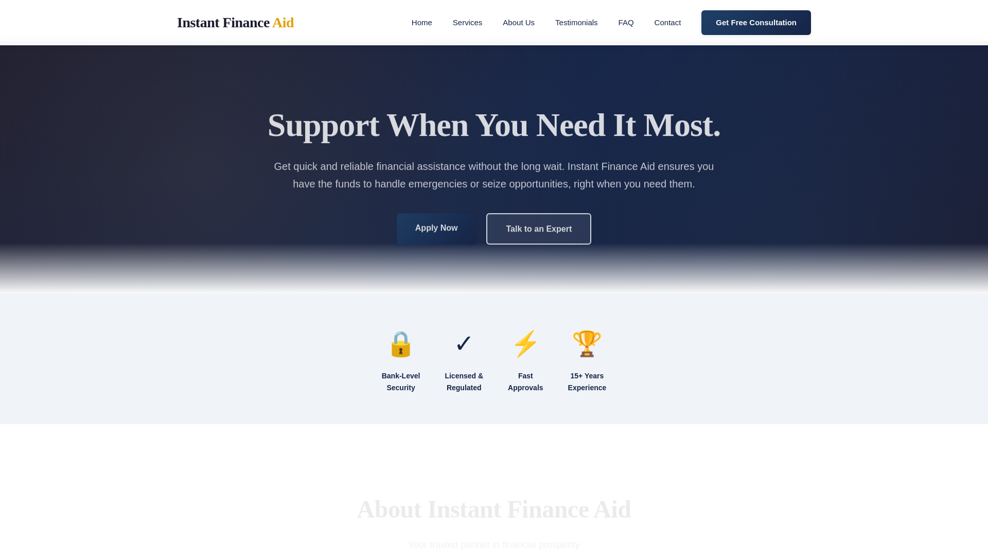 website screenshot of https://instantfinanceaid.info