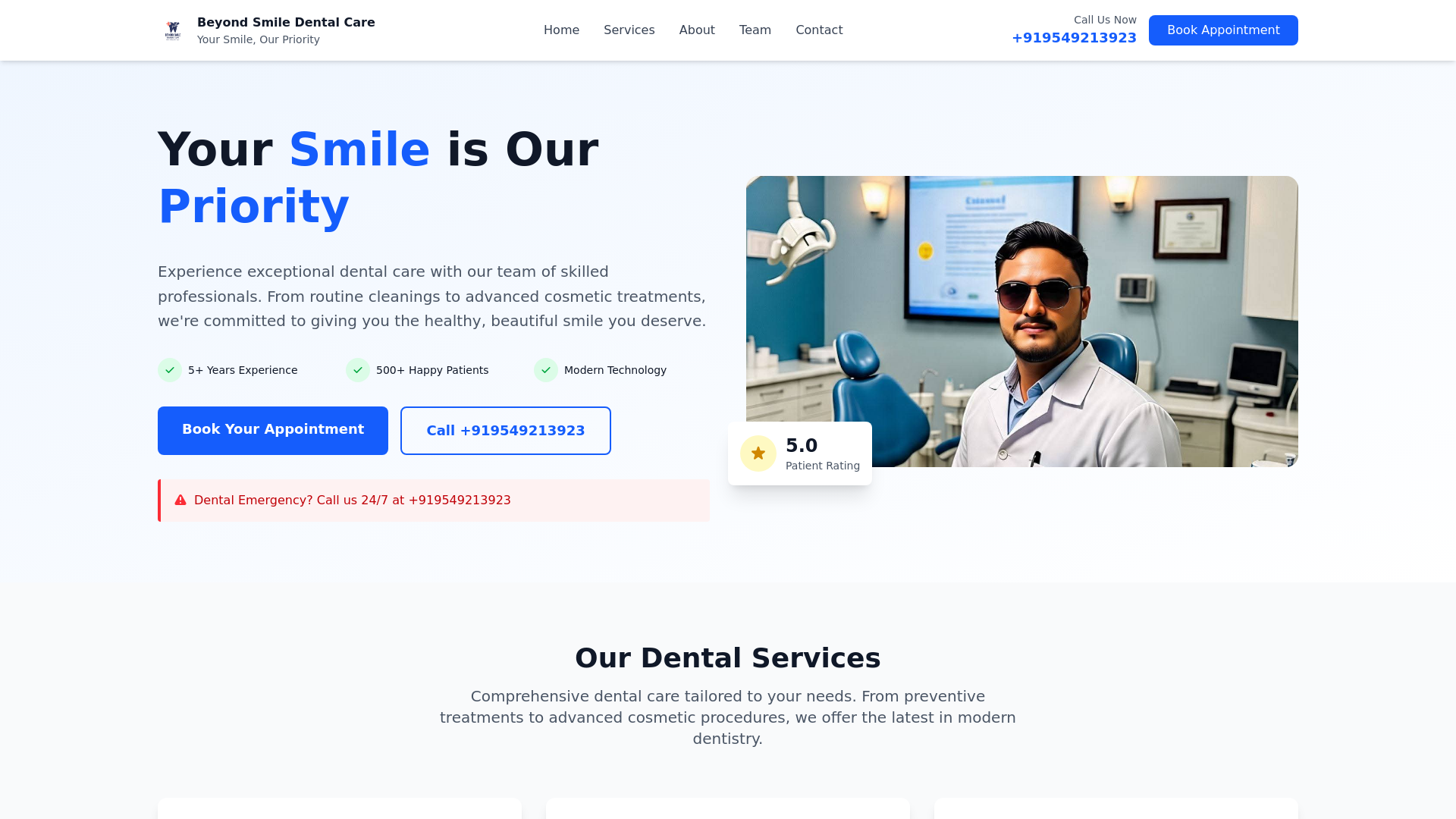 website screenshot of https://beyondsmilecare.in/