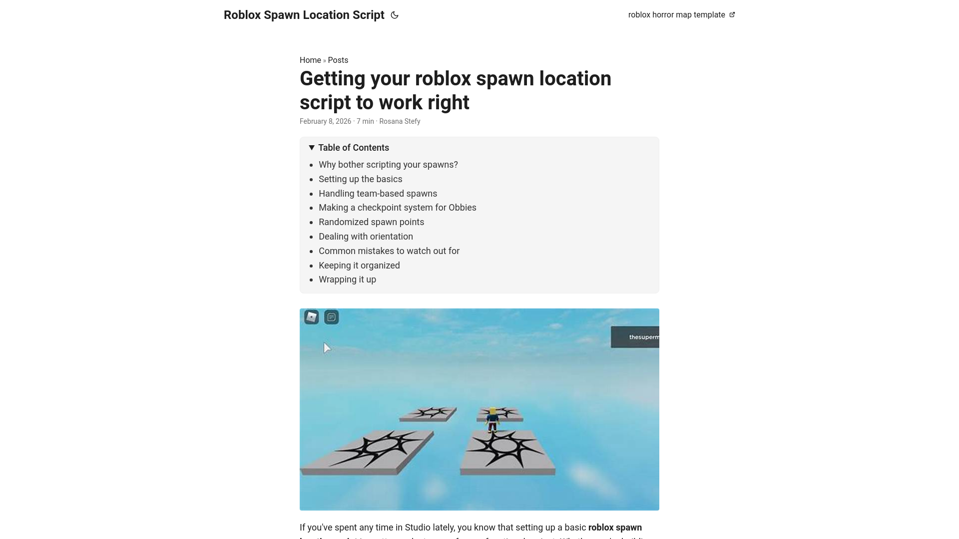 website screenshot of https://roblox-spawn-location-script.pages.dev/