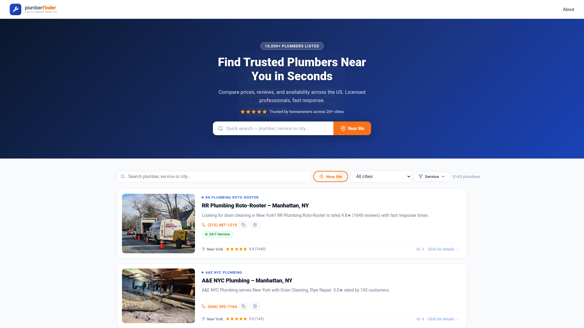website screenshot of https://usplumberfinder.com/