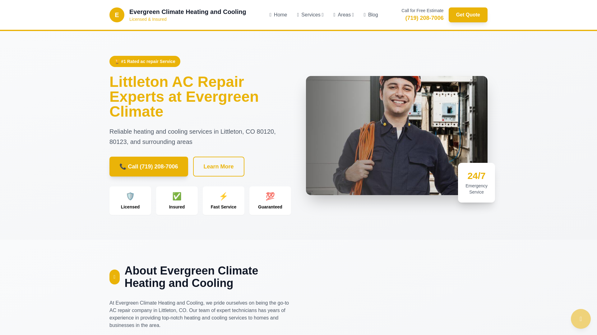 website screenshot of https://evergreenclimateheatingandcooling.com/