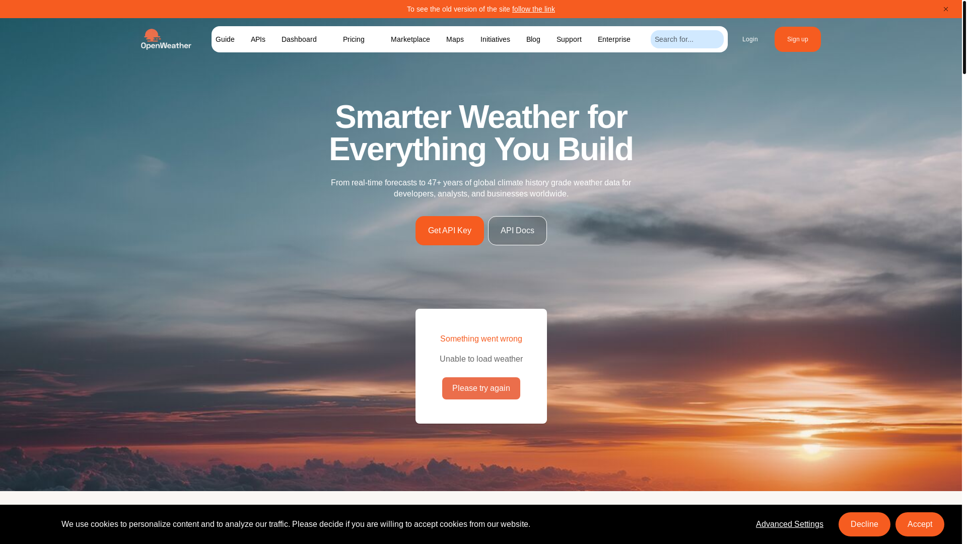 website screenshot of https://openweathermap.co/