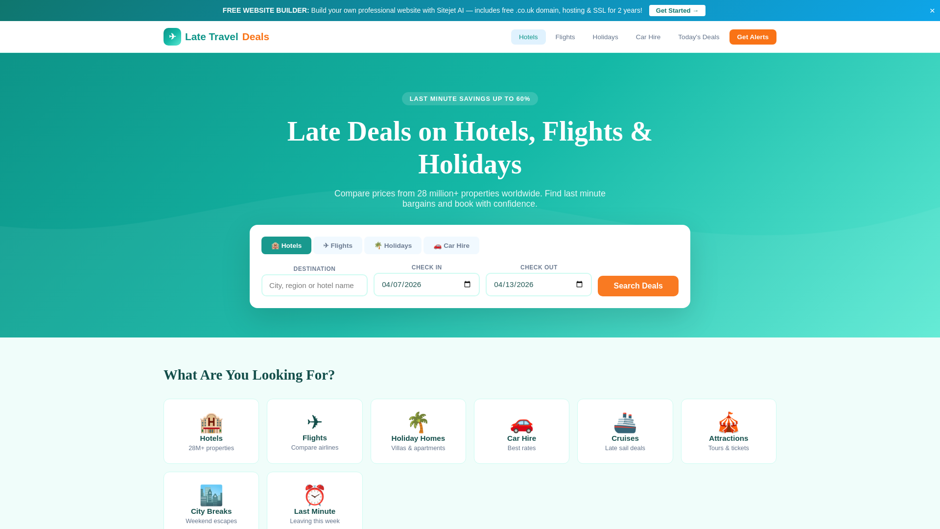website screenshot of https://latetraveloffers.co.uk/