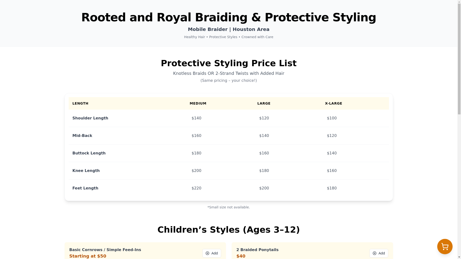 website screenshot of https://randrbraiding.shop/