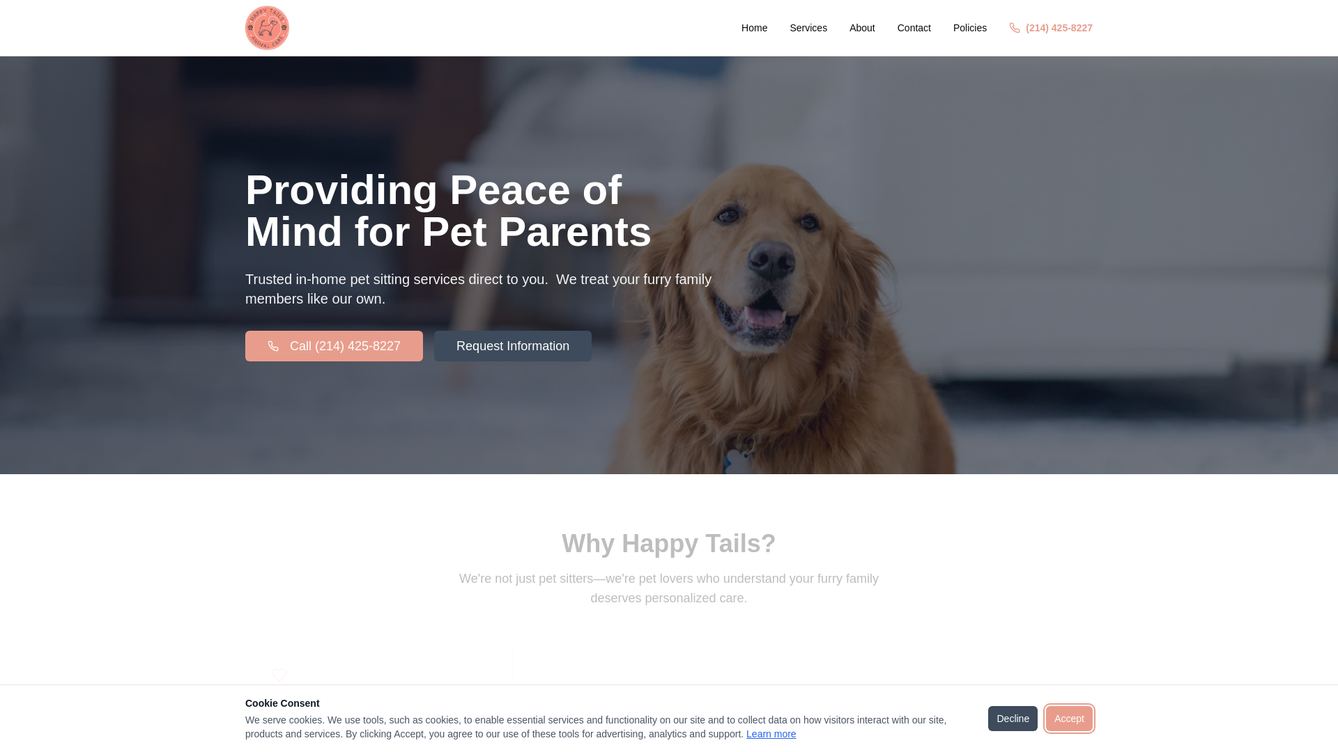 website screenshot of https://happytailsanimal.com/