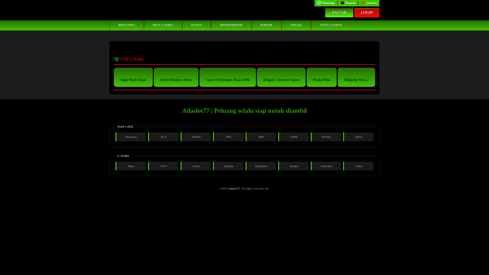 website screenshot of https://adaslot77.net/