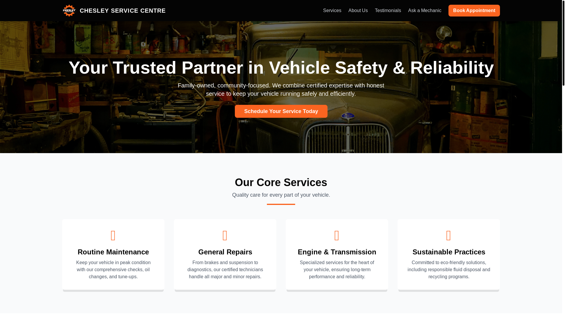 website screenshot of https://chesleyservicecentre.com/
