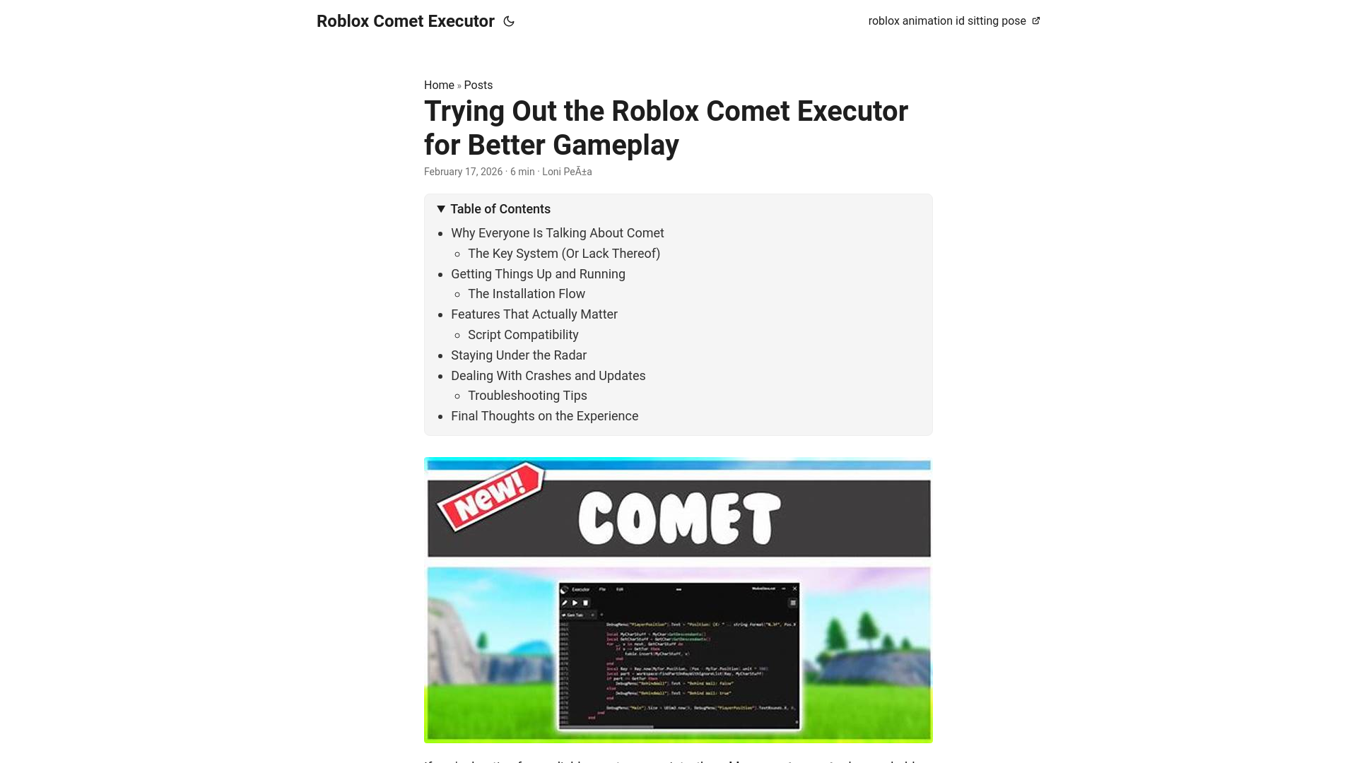 website screenshot of https://roblox-comet-executor.pages.dev/