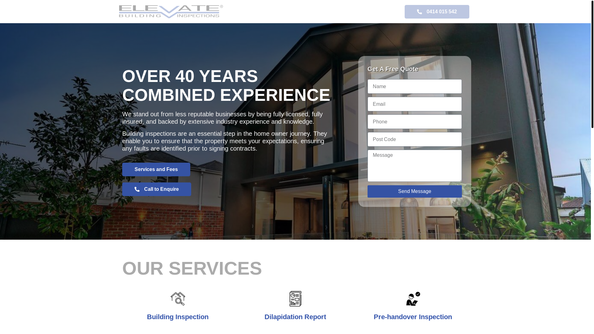 website screenshot of https://elevateinspections.com.au/