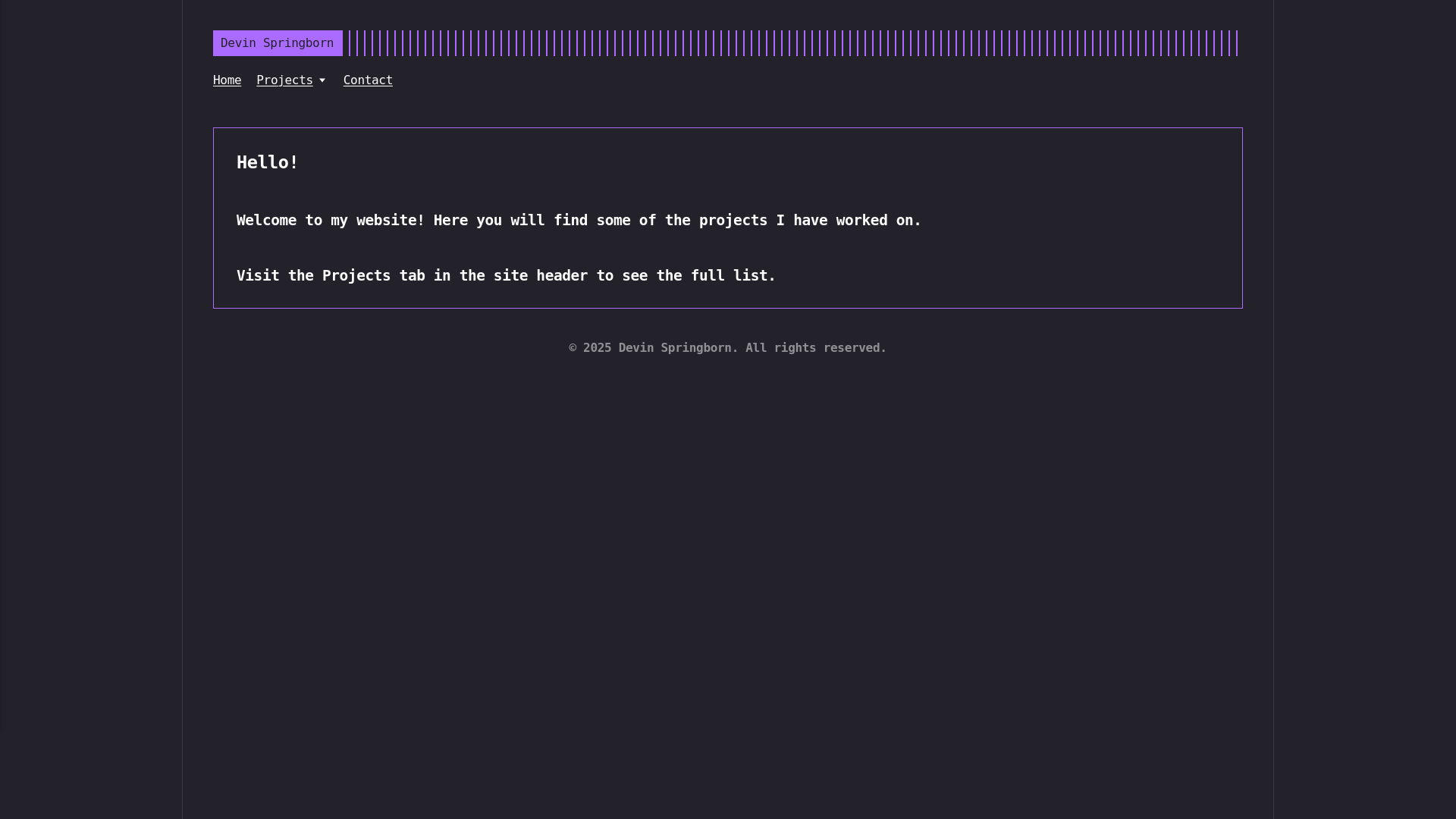 website screenshot of https://devinspringborn.pages.dev/
