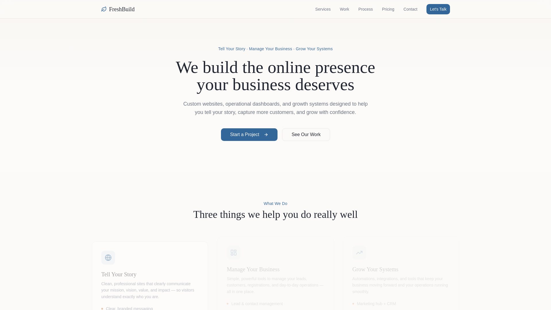 website screenshot of https://freshbuild.io
