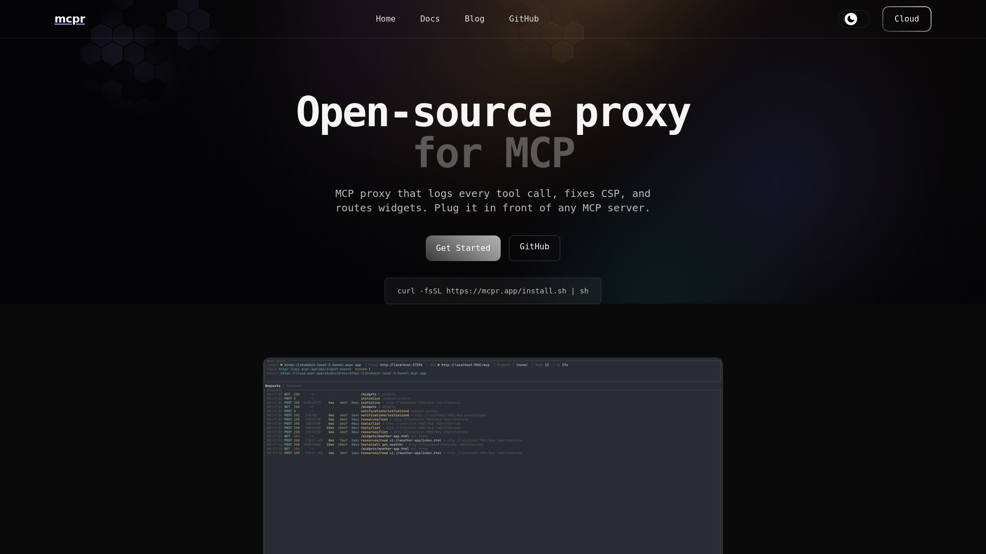 website screenshot of https://mcpr.app