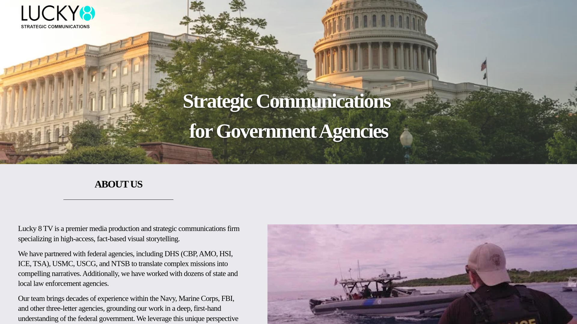 website screenshot of https://lucky8commstrat.com/