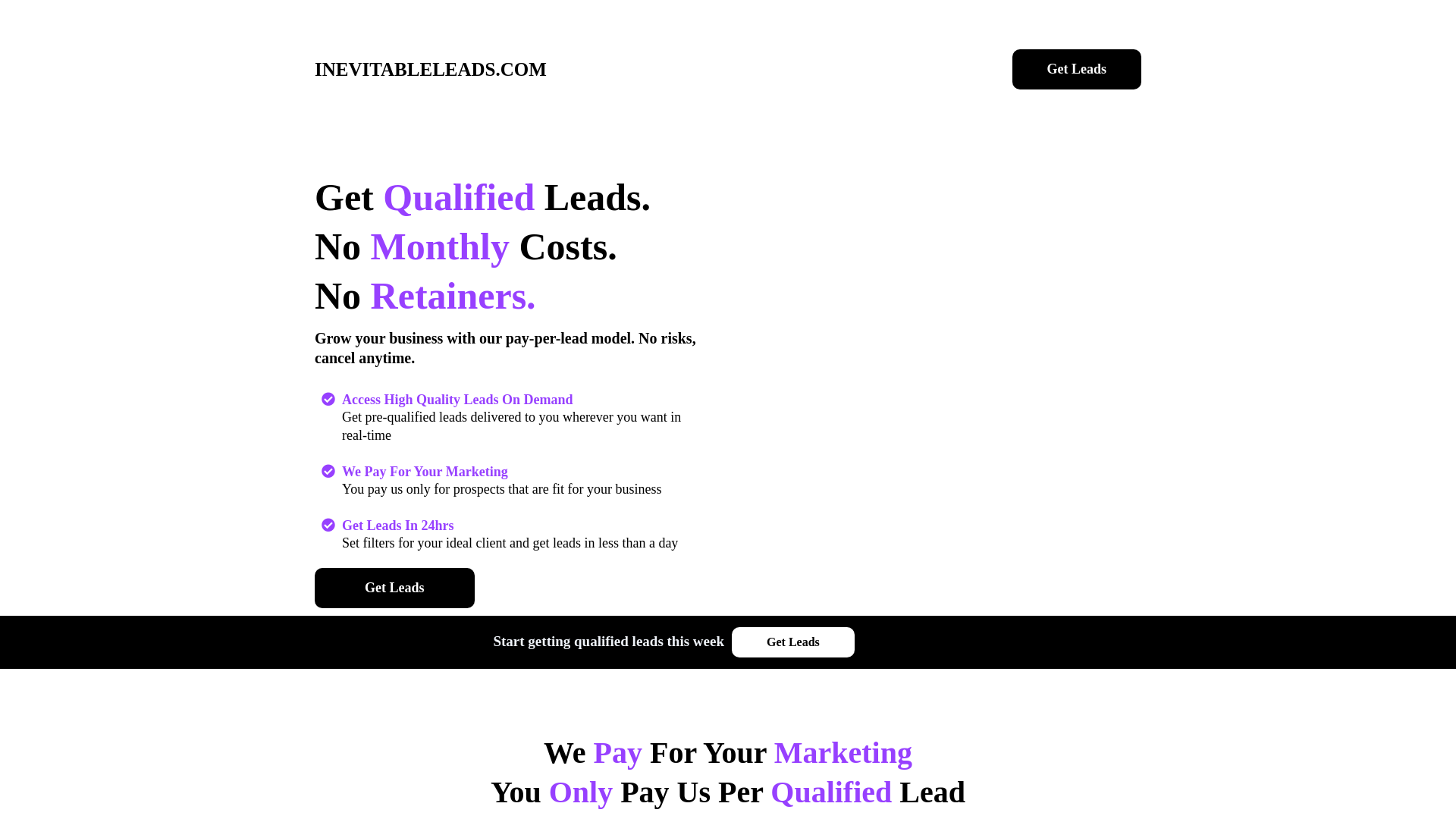 website screenshot of https://scaleinevitableleads.com/